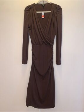 Banana Republic Chocolate Brown Long-Sleeve Wrap Dress